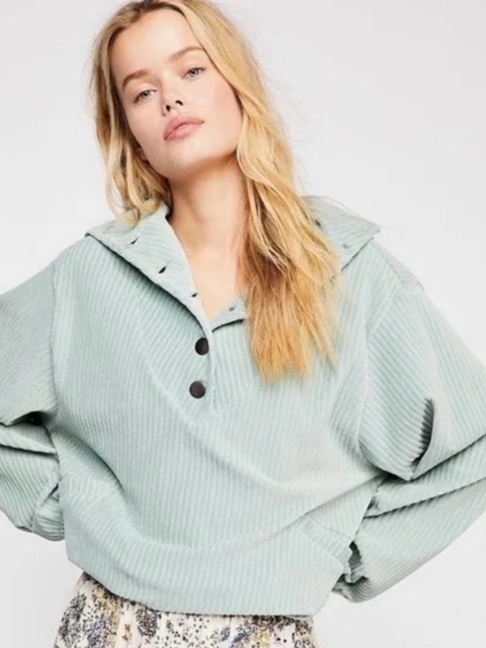 Free People Serena Corduroy Pullover Sea Mist Green Size M